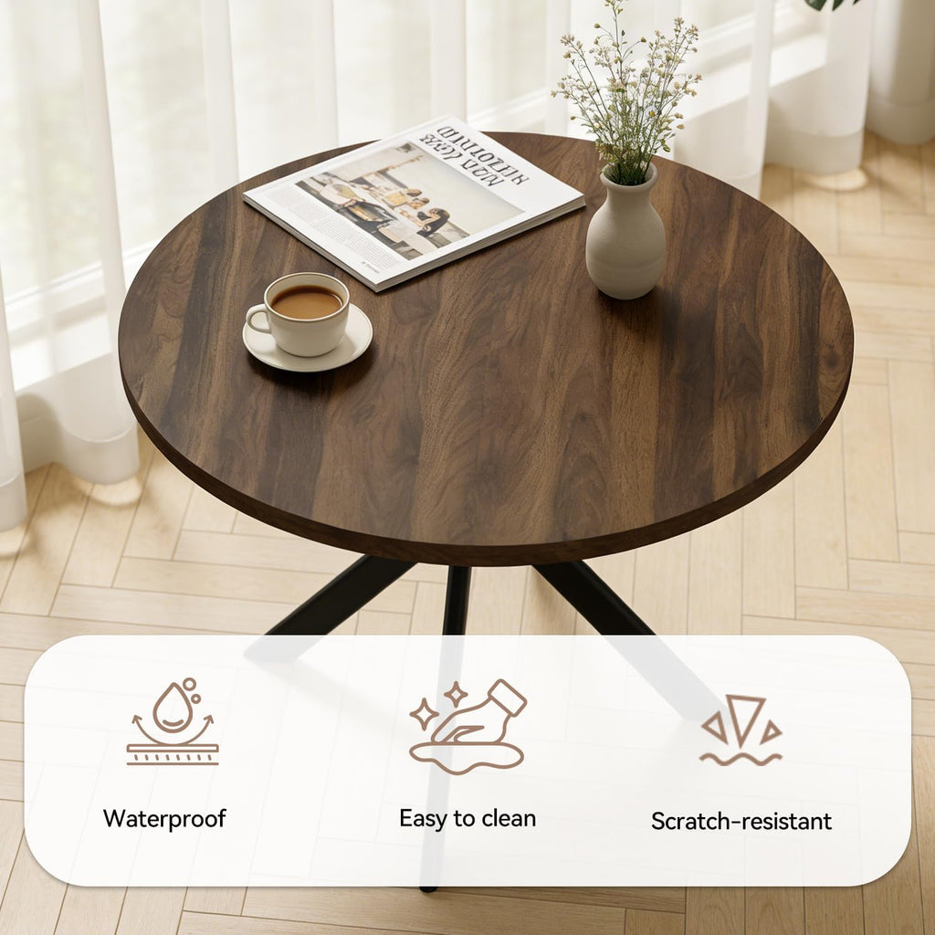 44" Round Dining Table with Cozy Chair Set for 4, Modern Mid-Century Dining Table Set of 4, Dinette Sets with Metal Leg for Kitchen Dining Room Apartment(Walnut Table + Brown Chairs)