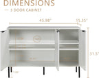 Buffet Sideboard Cabinet,VDNEND Freestanding Storage Cabinet,Long Accent Cabinets with 3 Doors and Shelve,Farmhouse Credenza Large Kitchen Storage Cabinets Cupboard for Living Room (1, Embossed White)