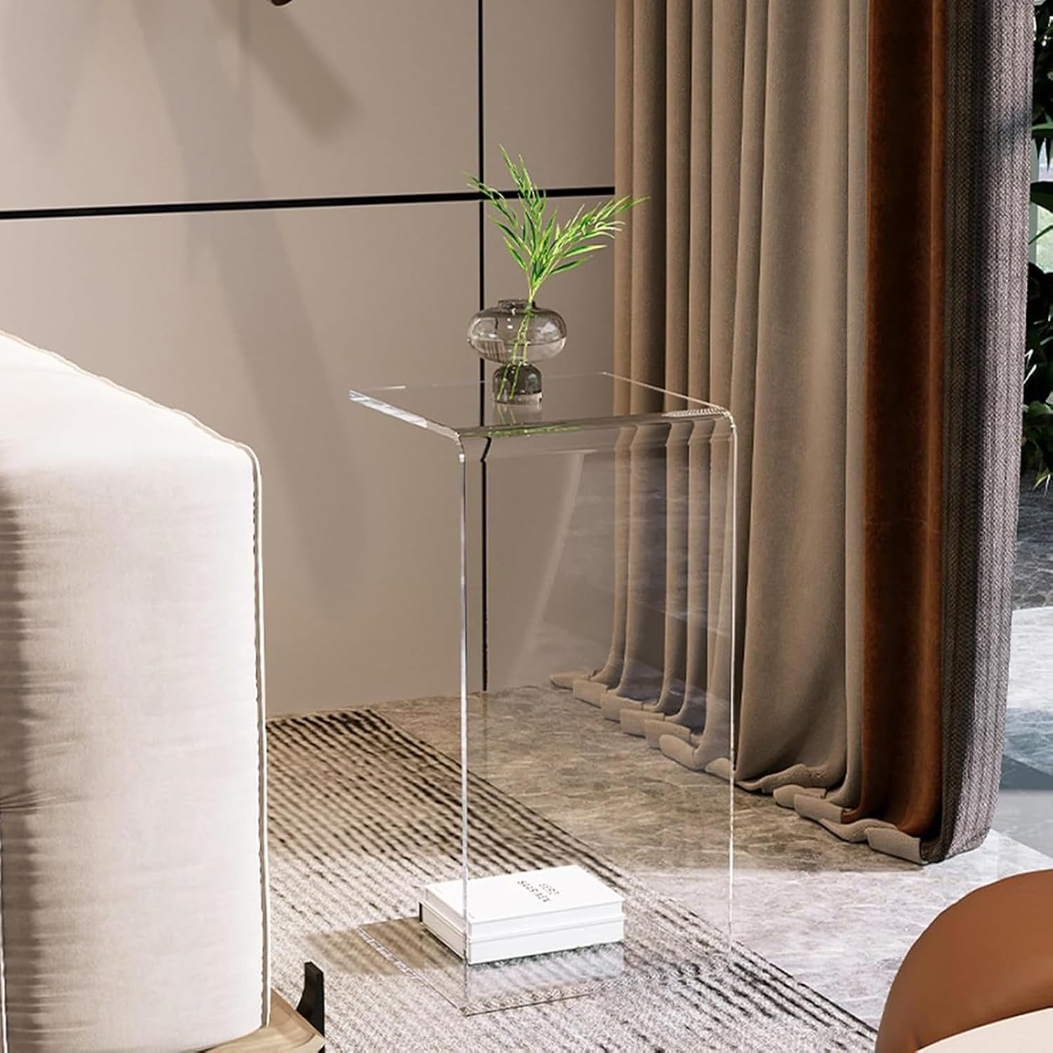 Acrylic C-Shaped End Table, Clear Side Tables for Living Room, Coffee/Drink/Food/Snack Table for Couch, Bedside Nightstand(B,30 * 30 * 55CM)