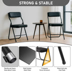 2 Pack Padded Folding Chairs with Cushion, Foldable Dining Chair Set Portable Indoor Outdoor Stackable Folding Chairs with Steel Frame for Home Office Events Wedding Party Black