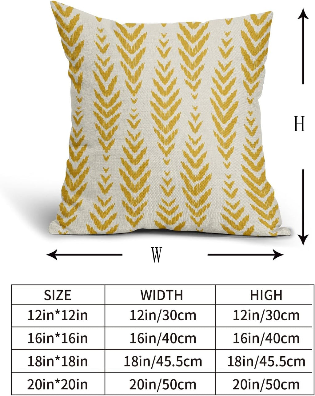 Sweetshow Yellow Boho Pillow Covers 18x18 Set of 2 Bohemian Ethnic Geometric Herringbone Print Decorative Throw Pillows Outdoor Pillowcase Square Linen Farmhouse Cushion Case Decor for Couch Sofa Bed