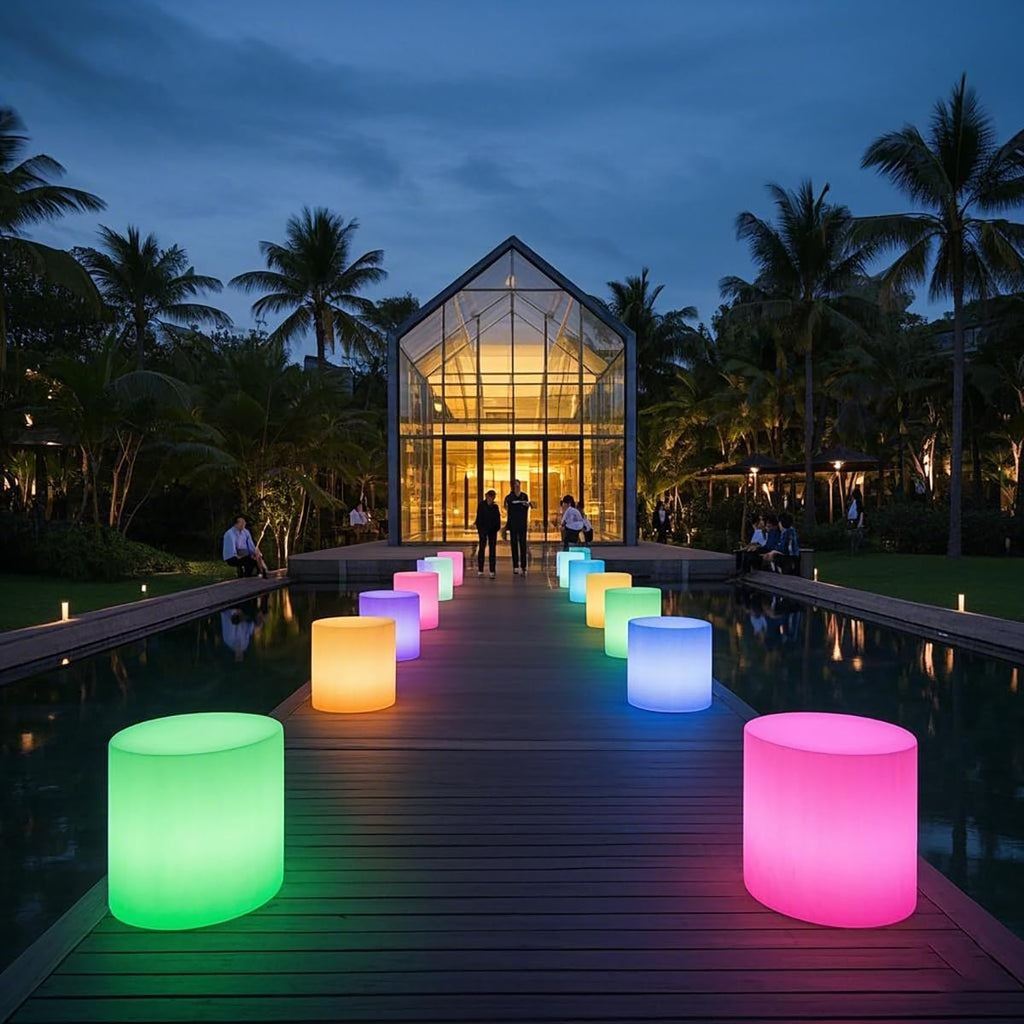 Mr.Go 16-Inch Rechargeable LED Chair Light w/Remote, 16 RGB Colors Changing Glowing Seat, Waterproof LED Cylinder Stool/Side Table for Home Patio, Deck, Pool, Bar & Party Lighting Decor