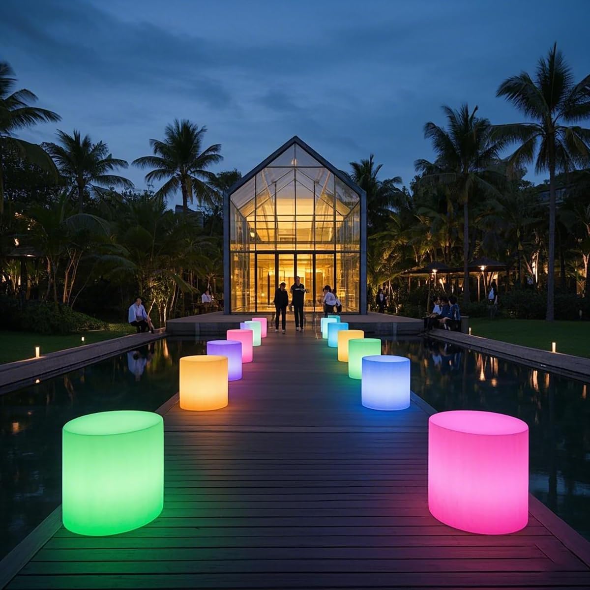 Mr.Go 16-Inch Rechargeable LED Chair Light w/Remote, 16 RGB Colors Changing Glowing Seat, Waterproof LED Cylinder Stool/Side Table for Home Patio, Deck, Pool, Bar & Party Lighting Decor