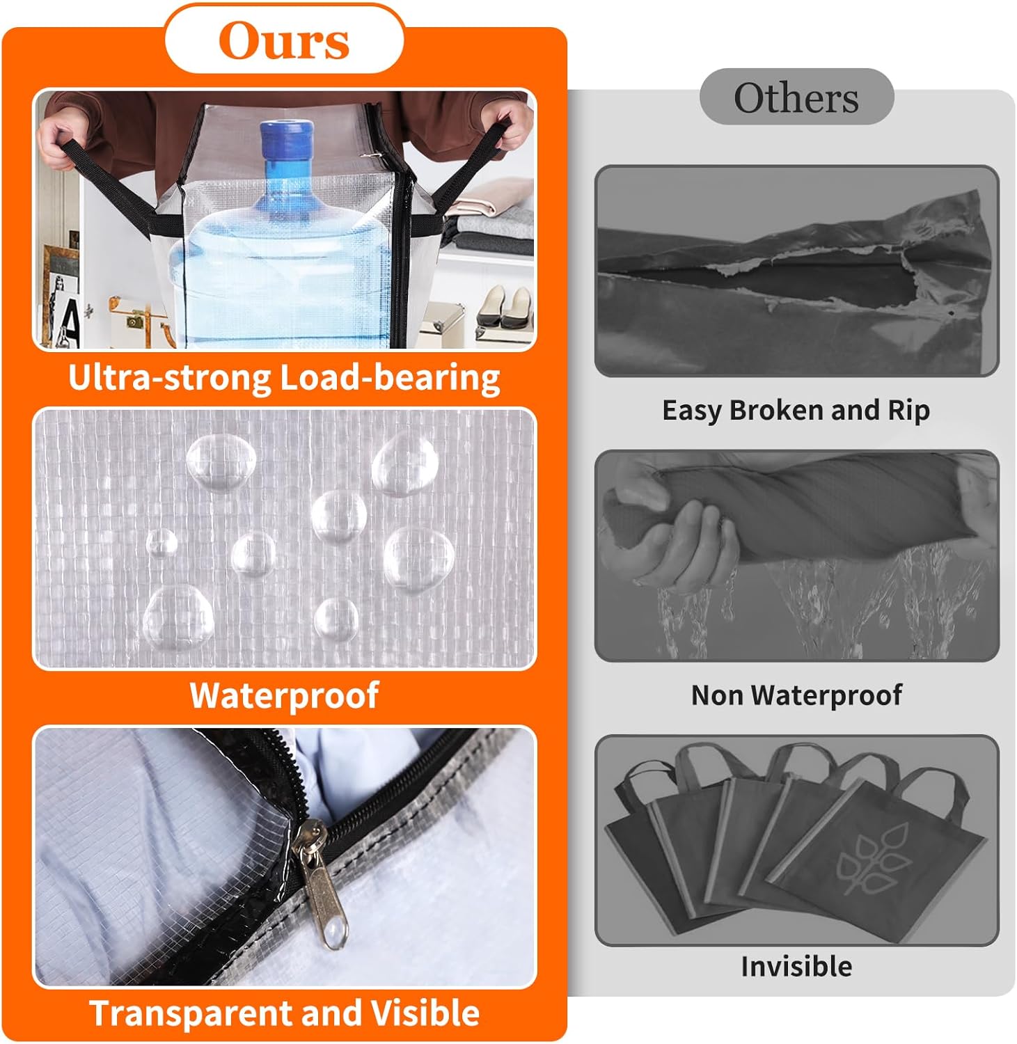 TasticTotes 8 Pack Long Clear Storage Bags for Comforter, Clothes & Bedding, Plastic Blanket Storage with Zipper and Handle, Moving Bags, Closet Organizer and Under-Bed Storage (90L, 39.4"*7.1"*19.7")