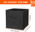 Criusia Storage Cubes, 11 Inch Clothes Storage Bins for Shelves Closet (10 Pack), Fabric Collapsible Storage Bins with Dual Handles, Cubby Storage Baskets Boxes, College Dorm Room Essentials (Black)