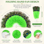 Peacock Feather Fan, Fluffy Feather Folding Hand Fan for 1920s Flapper Costume, Roaring 20s Party, Wedding Decor, Tea Party, Stage Dance (Yellow)