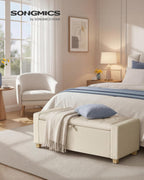 SONGMICS Storage Ottoman, Storage Chest Bench with Legs, End of Bed Bench with Safety Hinges, Pull Tab, for Living Room, Bedroom, 19.7 x 47.6 x 16.5 Inches, Linen-Look Fabric, Summer Sand ULOM511LF01