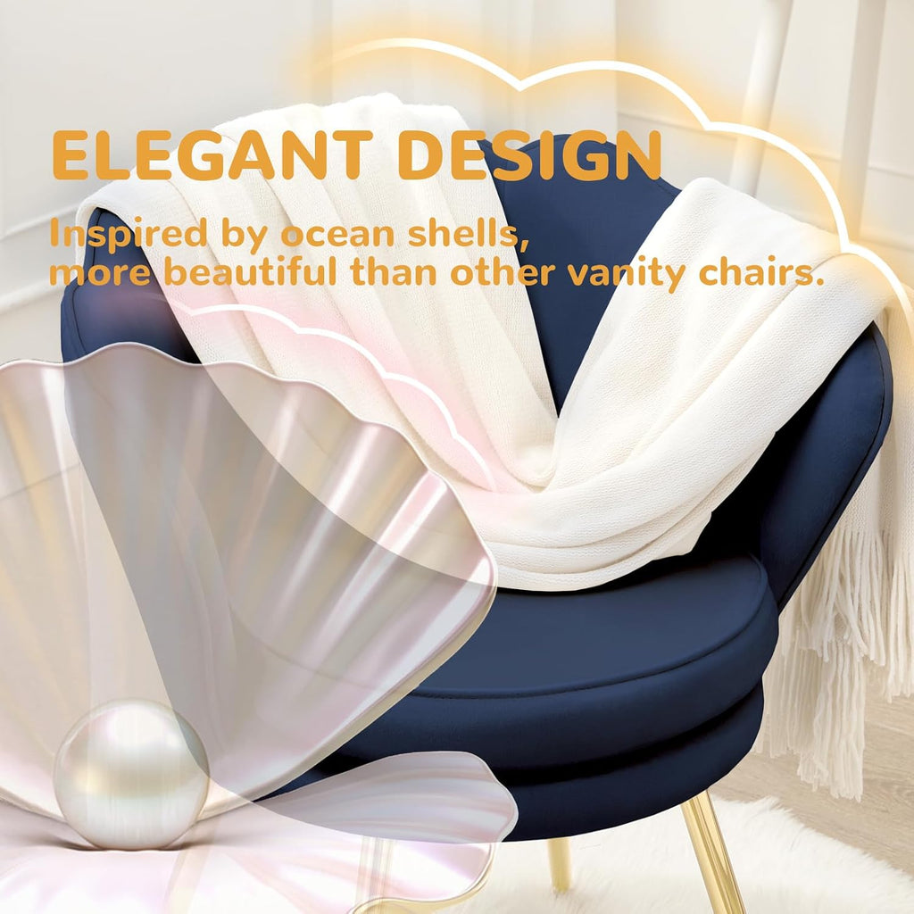 Czlolo Accent Chairs Set of 2, Velvet Vanity Chair with Back, Mid-Century Modern Small Accent Chair for Living Room, Golden Metal Legs Upholstered Makeup Chair, Bedroom Armchair, Dark Blue