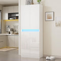 Furnify 71" Tall Pantry Storage Cabinet, Kitchen Pantry with High Gloss Doors, Modern Buffet Hutch Cabinet with Led Light and Adjustable Shelves for Dining Room, Living Room, White
