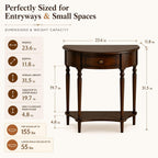 Half Moon Console Table with Drawer & Shelf, Half Round Wood Entryway Table, Narrow Small Console Table for Hallway, Foyer, Living Room & Small Spaces, （Dark Walnut 23.6IN）