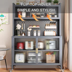 Kitchen Storage Cabinet, Microwave Stand with Flip-up Doors, Kitchen Pantry Storage Cabinet with Rolling Wheels, DIY Backplane Creative, Tall Cupboard for Kitchen, Living Room, Dining Room(White,80*42