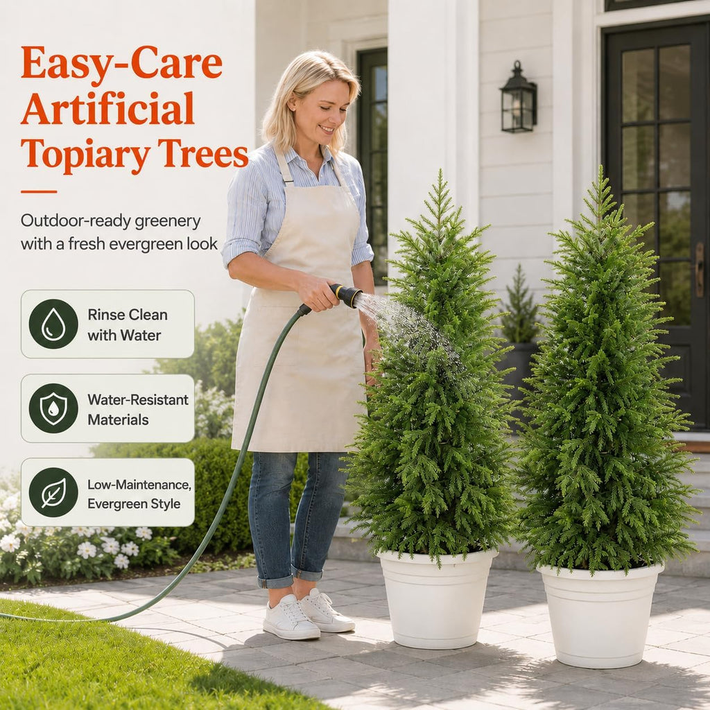 4FT Lighted Artificial Norfolk Pine Tree Outdoor with Lights｜Artificial Topiary Outdoor Tree｜Realistic PE Artificial Outdoor Plants｜Artificial Norfolk Faux Plants Potted UV Resistant