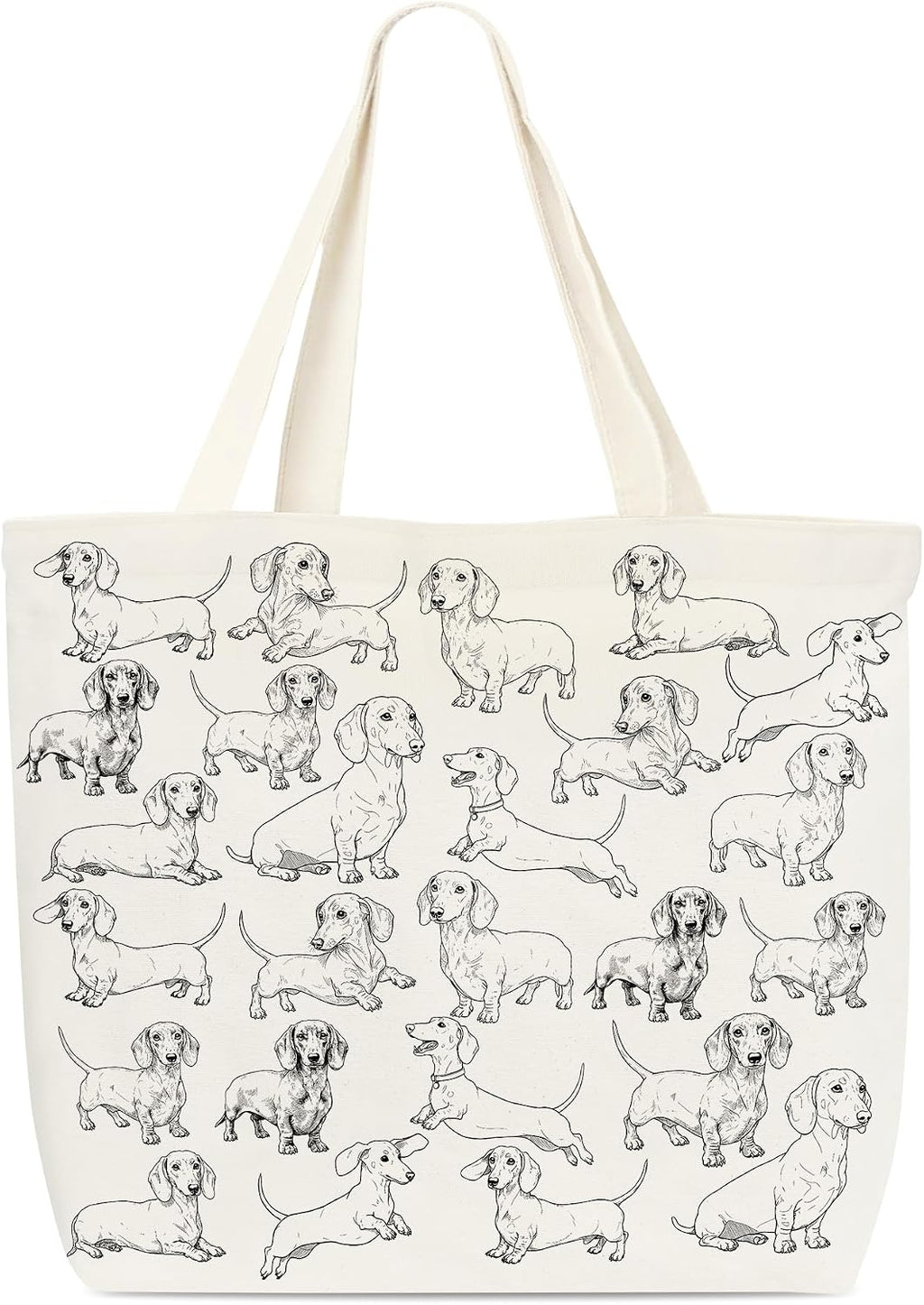 Dachshund Canvas Tote Bag, Reusable Weiner Dog Grocery Shoulder Bags For Friends Dog Lovers