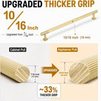QOGRISUN 1-Pack Solid Brass Appliance Handle Pull, 18 Inch (457mm) Hole Center Grooved Gold Cabinet Pull,Heavy Duty Brushed Brass Drawer Handle for Kitchen Cabinets, Cupboard, Dresser– Eleganza