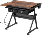 ZENY Adjustable Drafting Table with Stool, Tilting Drawing Desk Artist Table with Storage Drawers, Art Craft Workstation for Home Office Reading, Writing, Crafting