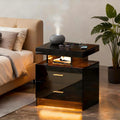 Lvifur Smart Nightstand with RGB Lights & Wireless Charging Station - Black | Motion Sensor, Dynamic & Static Lights, Adjustable Brightness, USB & Type-C Charging, Drawers with Metal Rail, 3 Compartments