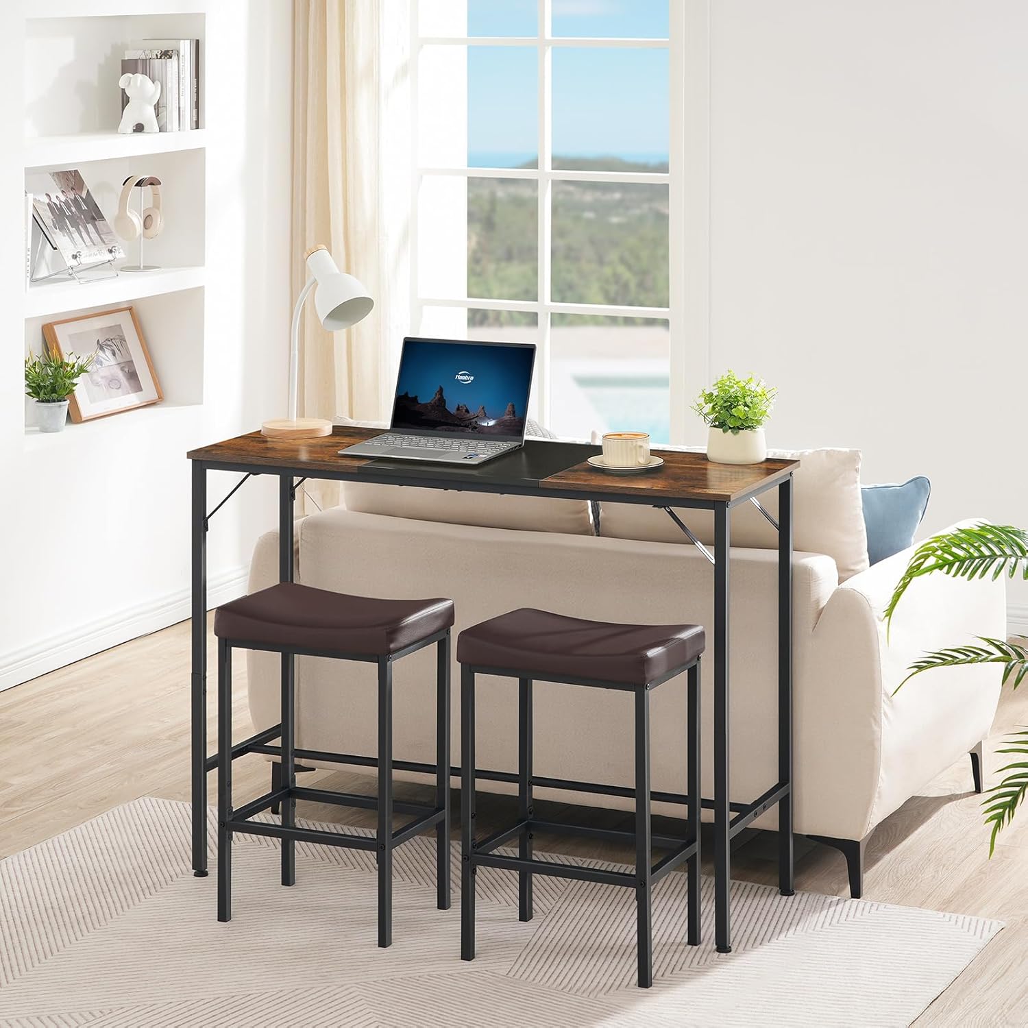 HOOBRO Bar Table, 47.1" Rectangular Pub Table, Tall Counter Height, Long Bar Height Table for Small Space, Sturdy and Durable, Easy to Assmble, Rustic Brown BF12BT01