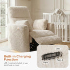 HUSFU Power Swivel Rocker Recliner Chair, Nursery Glider Rocking Chair for Adults with Nightlight and USB & Type-C Ports, Comfy Plush Recliner Chairs for Living Room, Bedroom, Cream