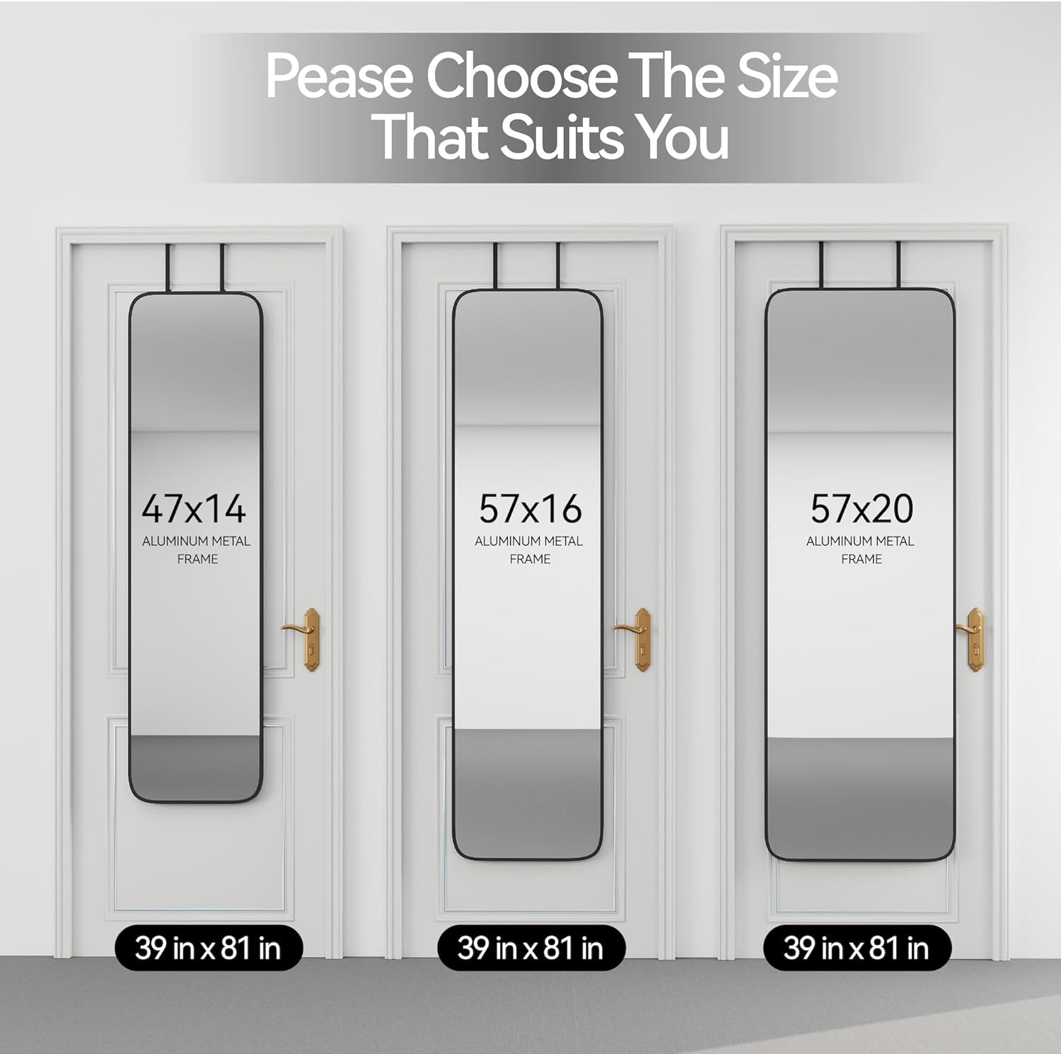 SCWF-GZ 47x14 Mirror Rectangle Full Body Length Door Hanging Wall Mounted Metal Aluminum Alloy Frame Dressing Make-up Mirrors for Entryway Bedroom Bathroom Living Room 47 14 inch Black