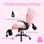 N-GEN GAMING Video Gaming Chair Ergonomic Office Desk Chair with Lumbar Support Adjustable Height Padded Flip Up Arms and Swivel Wheels Racing Style Design for Adults with PU Leather (Pink)
