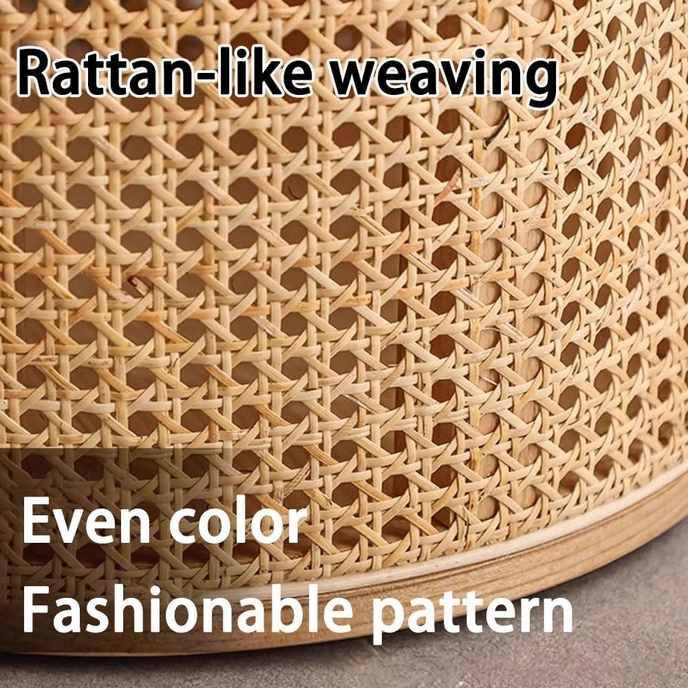 Wood Round Side Table with Storage Woven Rattan-Accent End Table Modern Accent Coffee Bedside Table for Living Room Heavy Duty(Natural)