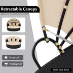 HAPPYGRILL Round Outdoor Daybed with Canopy, Wicker Rattan Sectional Sofa with Cushions, Patio Conversation Set for Lawn Garden Backyard Poolside (Black Beige No Table)