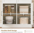 71" Tall Pantry Cabinet with Charging Station, Freestanding Kitchen Pantry Storage Cabinet with Adjustable Shelves & 2 Drawers, Kitchen Hutch with Open Countertop for Dining Room, White
