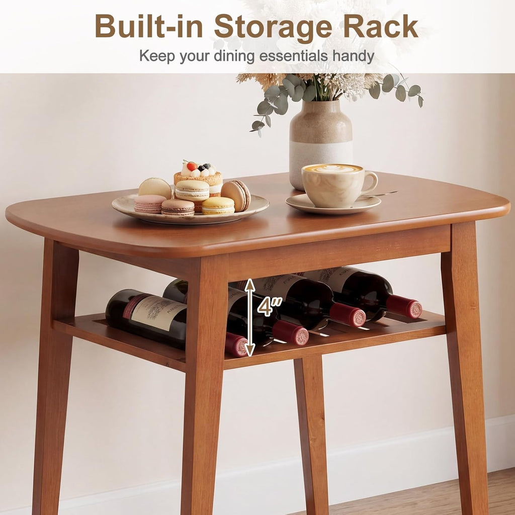 Giantex Dining Table Set for 2, Space Saving Kitchen Table and Chairs Set w/Rubber Wood Frame, Storage Rack, Padded Seats & Backrests, Dinette Set for Small Space, Apartment, Dining Room, Walnut
