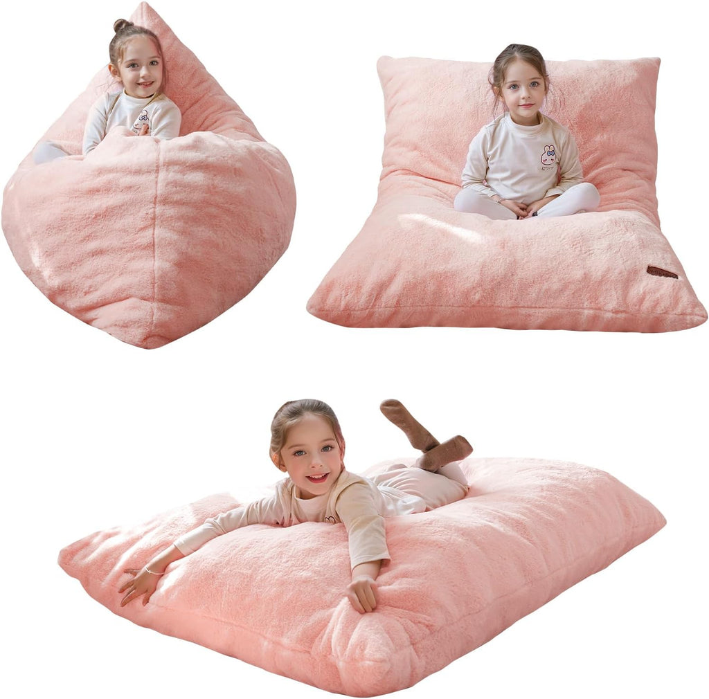 MAXYOYO 3 in 1 Kids Bean Bag Chair, Comfy Floor Sofa with Removed Cover | Soft Floor Couch with High-Density Foam Filling Convertible Child Chair Floor Cushion for Living Room Bedroom, Pink