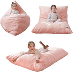 MAXYOYO 3 in 1 Kids Bean Bag Chair, Comfy Floor Sofa with Removed Cover | Soft Floor Couch with High-Density Foam Filling Convertible Child Chair Floor Cushion for Living Room Bedroom, Pink