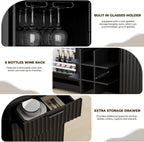 Coffee Bar Cabinet with Fridge (Fridge Included), Fluted Wine Bar Cabinet with Wine Rack and Glass Holder, Buffet Sideboard Table Liquor Cabinet with Drawer & Storage, Home Bar, Black