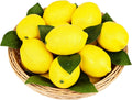 STEFORD 25 Pcs Fake Lemons Artificial Fruits with 20 Pcs Leaves, Faux Yellow Lifelike Simulation Lemons Decor Realistic Lemon Fruits for Home Kitchen Table Cabinet Summer Party Photography Props