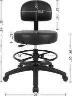 TAKE UR SEAT® Economical Multi-Purpose Medical Spa Drafting Stool with Adjustable seat and Back Height. Comfortable Thick seat Padding. Easy to Clean (Med. Bench Height Black)