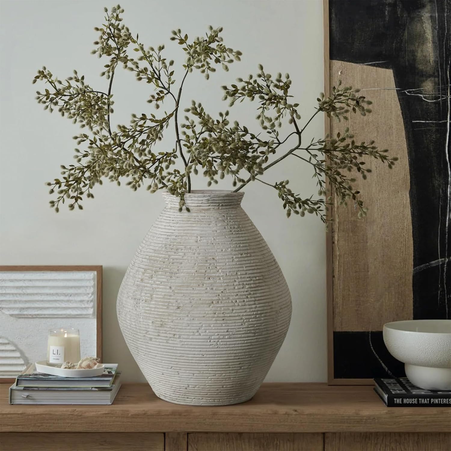 Rustic Ceramic Flower Vase Distressed Farmhouse Pottery Clay Large Terracotta Floor Vases for Decorative Table Centerpiece Modern Home Decor Aesthetic Living Room Bedroom Wedding Housewarming Gift