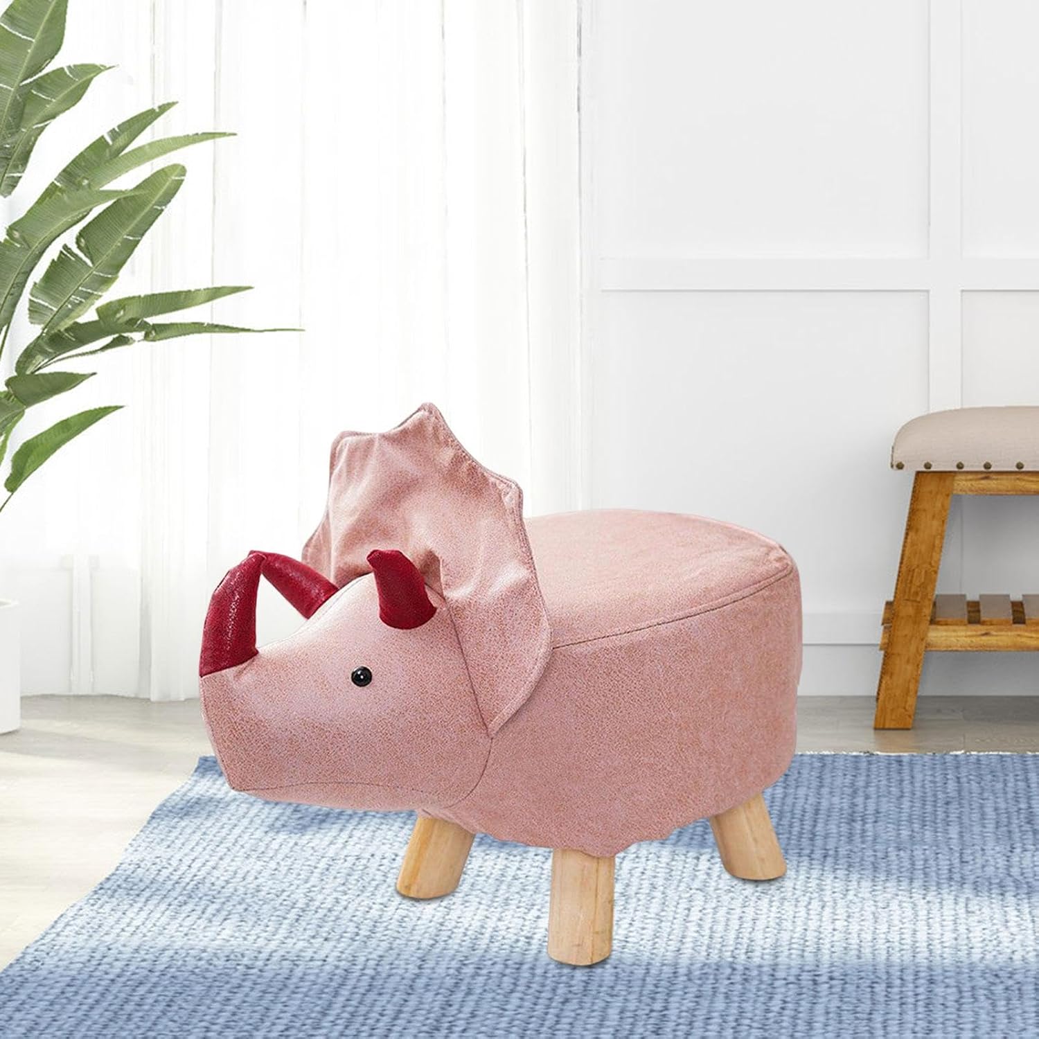 Animal Footstool, Footrest Ottoman, Cartoon, Portable, Adorable Room Decor, Wood Sofa Tea Stool for Guest Room, Bedroom, Playroom, Indoor Outdoor, Pink Dragons