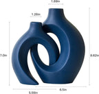 Lvases Snuggle Hollow Ceramic Flower Vase Set 2, Nordic Boho Home Decor | Modern Aesthetic Ins Style Living Room Coffee Table Centerpieces Pampas Grass Decorative Display Matte Navy Blue 6.3"W 8.4"H