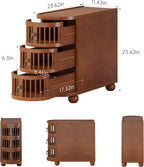 No Assembly Required 3-Drawer Wood End Table with Grooved Hollow Drawers and Premium Solid Wood Original Legs (1, Brown)