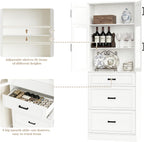 Unikito 80" Tall Kitchen Pantry Storage Cabinet with Glass Doors, Adjustable Shelves & 3 Drawers, Versatile Tall Storage Cupboard for Kitchen, Dining Room, Living Room, Bathroom White