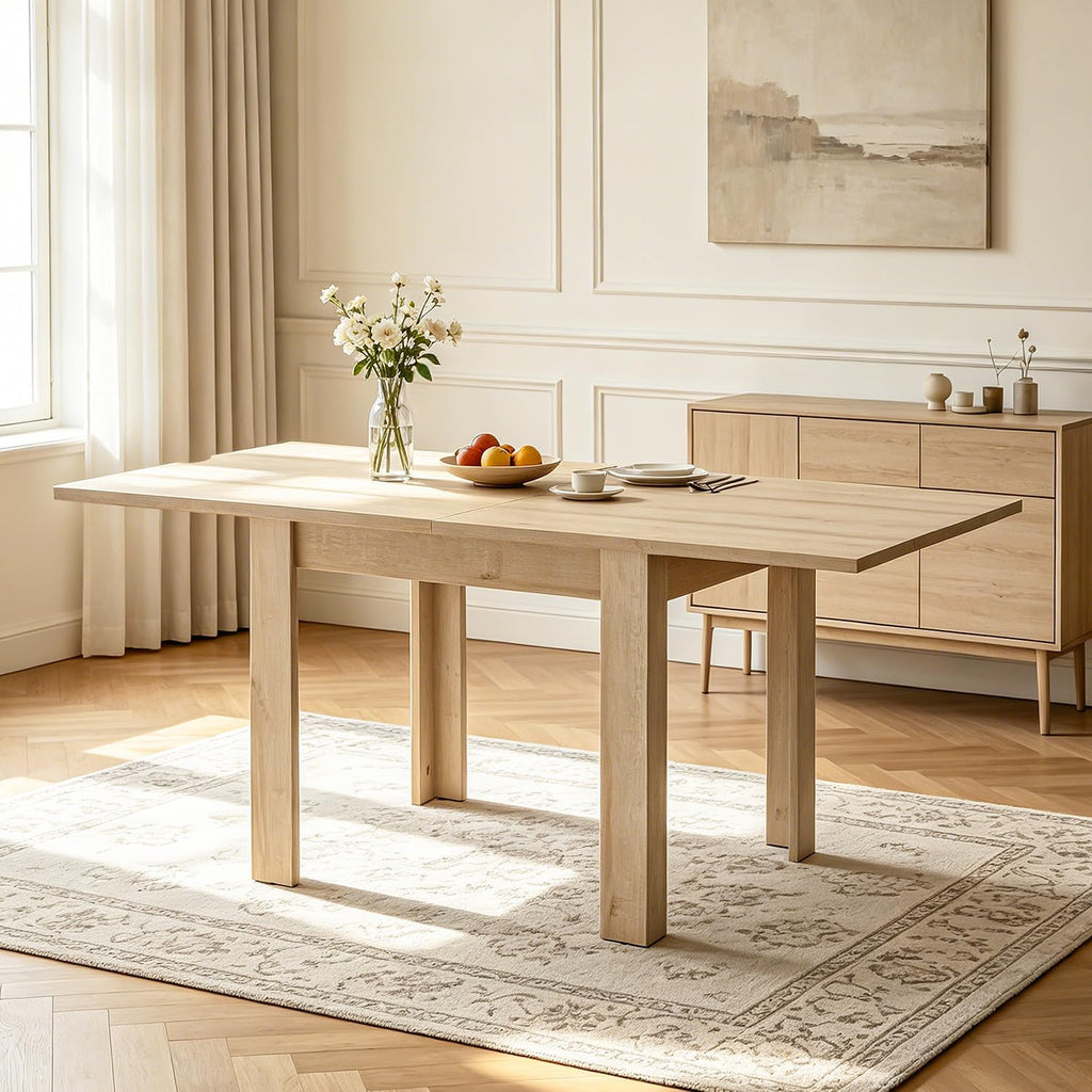 31.5"-63" Square Extendable Folding Dining Table, Natural Wood | Living Room, Kitchen, Dining Room, Space Saving, Drop Leaf, Modern Dining Room Table, Rectangular Dining Table, Seats 4-6