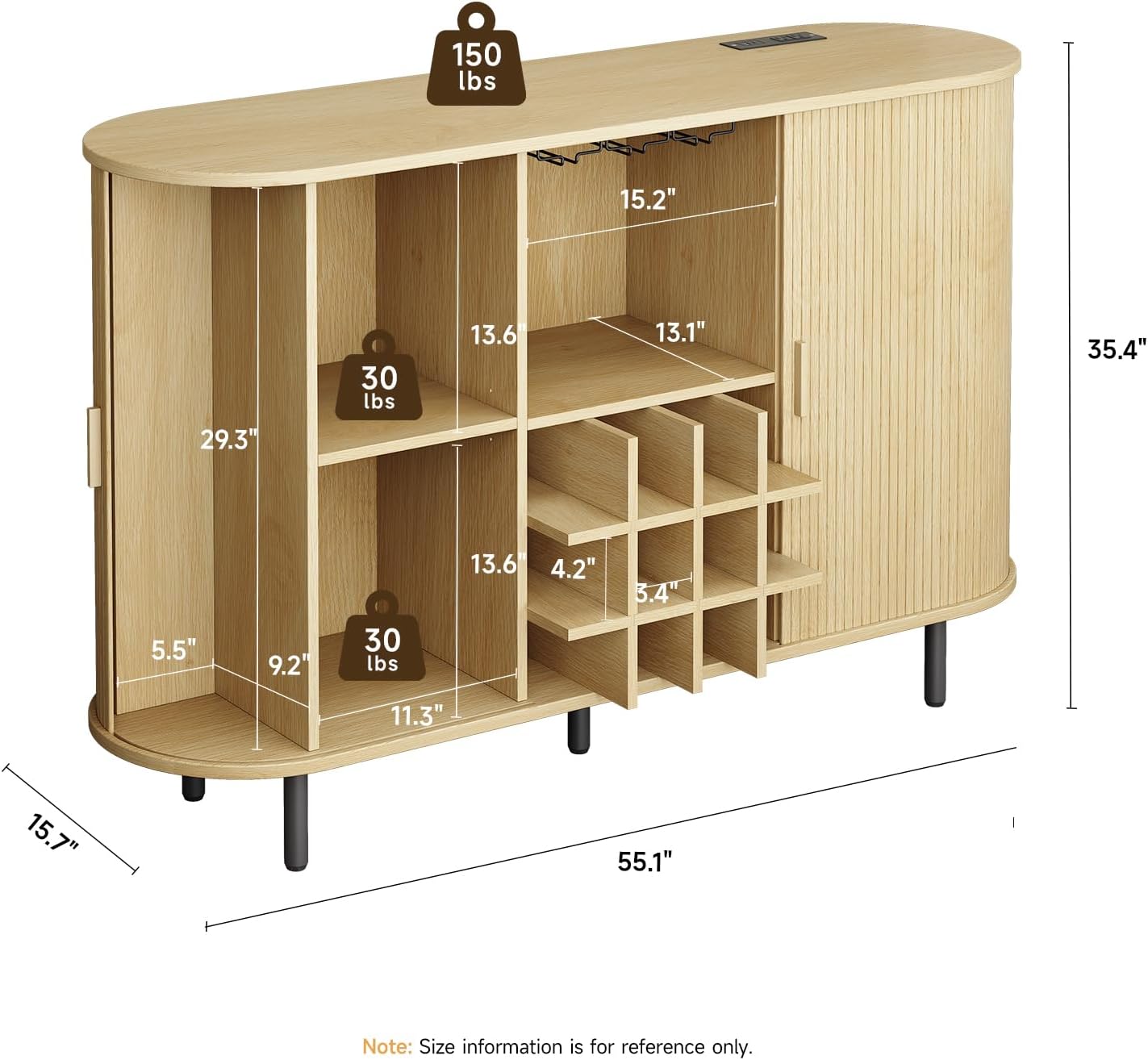 ONBRILL 55" Wine Bar Cabinet with LED Light,Modern Liquor Whiskey Coffee Station with Wine Rack and Glass Holder, Farmhouse Buffet Sideboard with Storage for Living Room, Kitchen, Entryway (Oak)