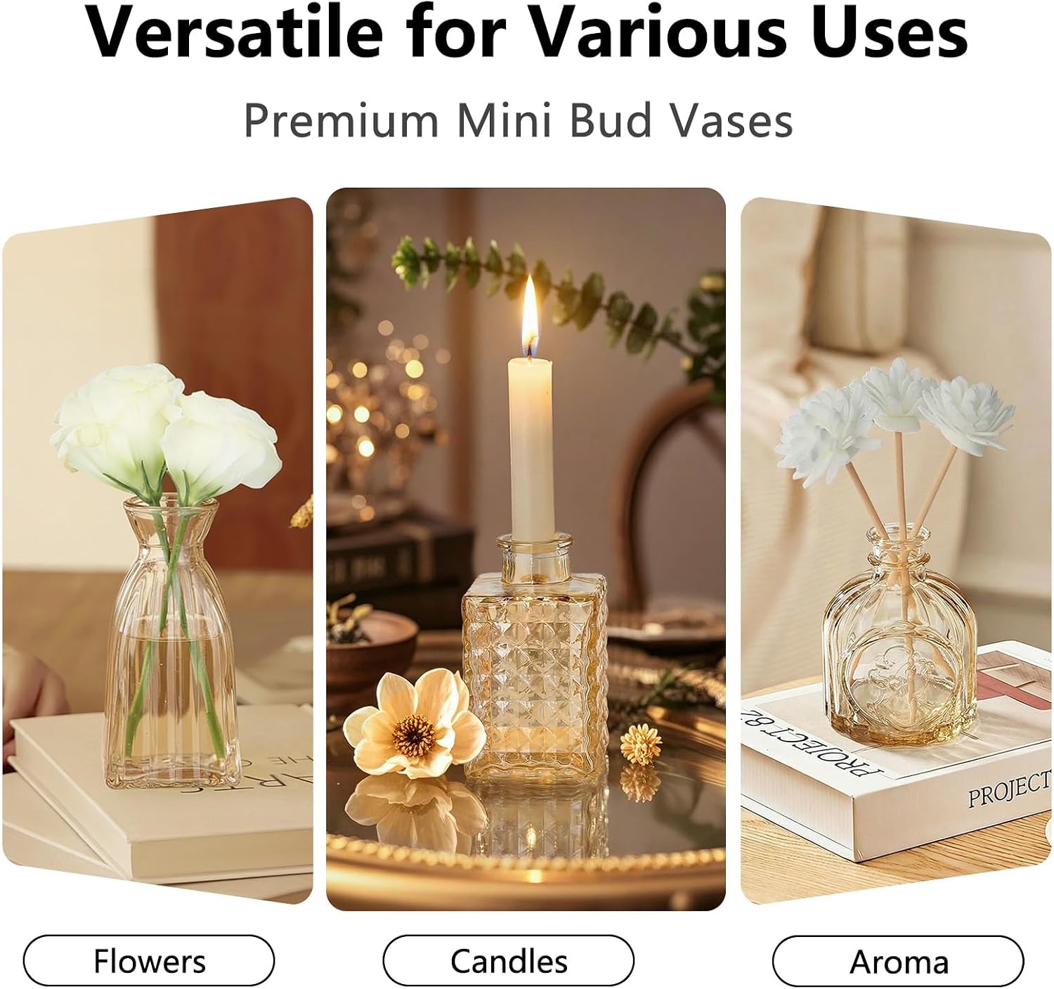 RUCKAE Glass Bud Vases Mini Flower Vase Small Vintage Vases for Centerpiece Table Wedding Decorations Home Decor Party(Gold 22 Pack)