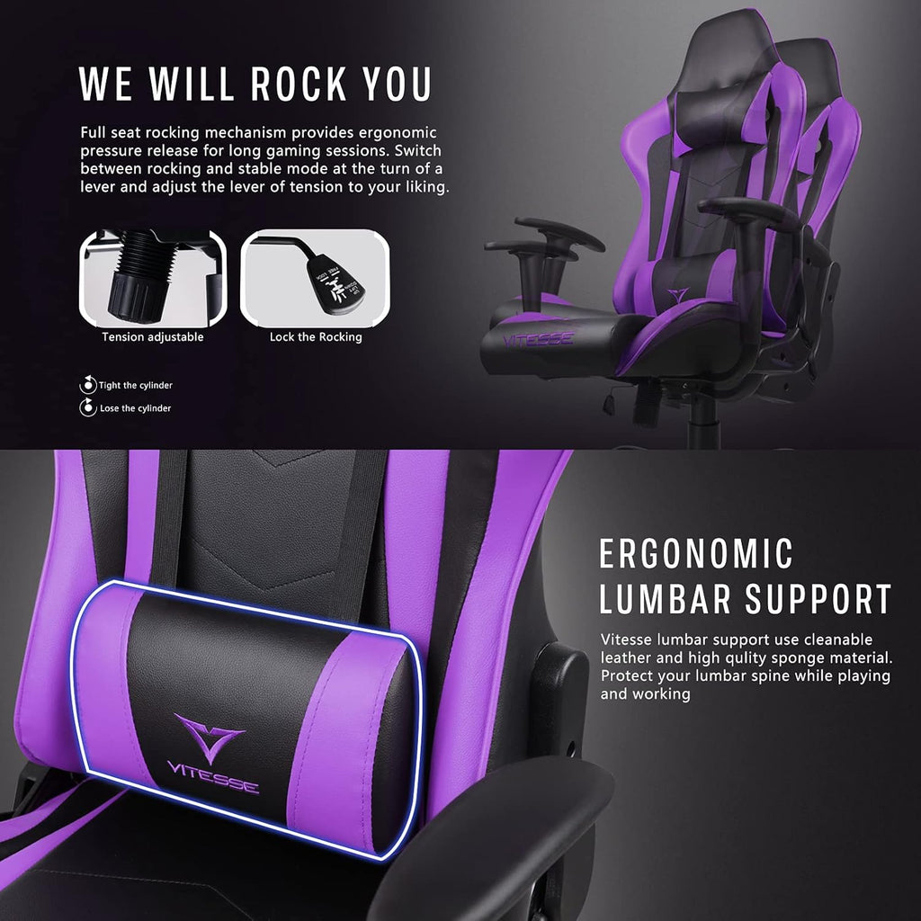 Gaming Chair,High Back Ergonomic Racing Gamer Chair with Lumbar Support and Headrest,Girl Computer Desk Chair with Height Adjustable(Purple)