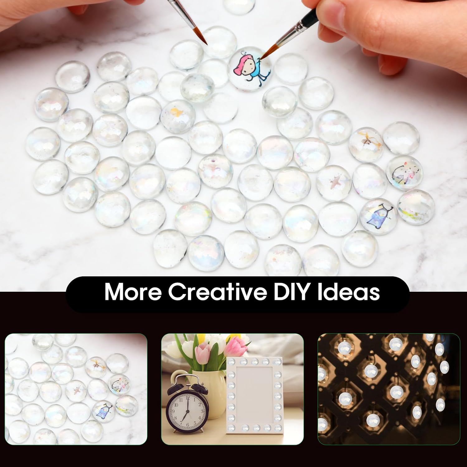 2 lb Clear Glass Beads for Vases, Glass Pebbles, Clear Flat Glass Marbles for Vase Filler Flower Candle Crafts and Wedding Decoration