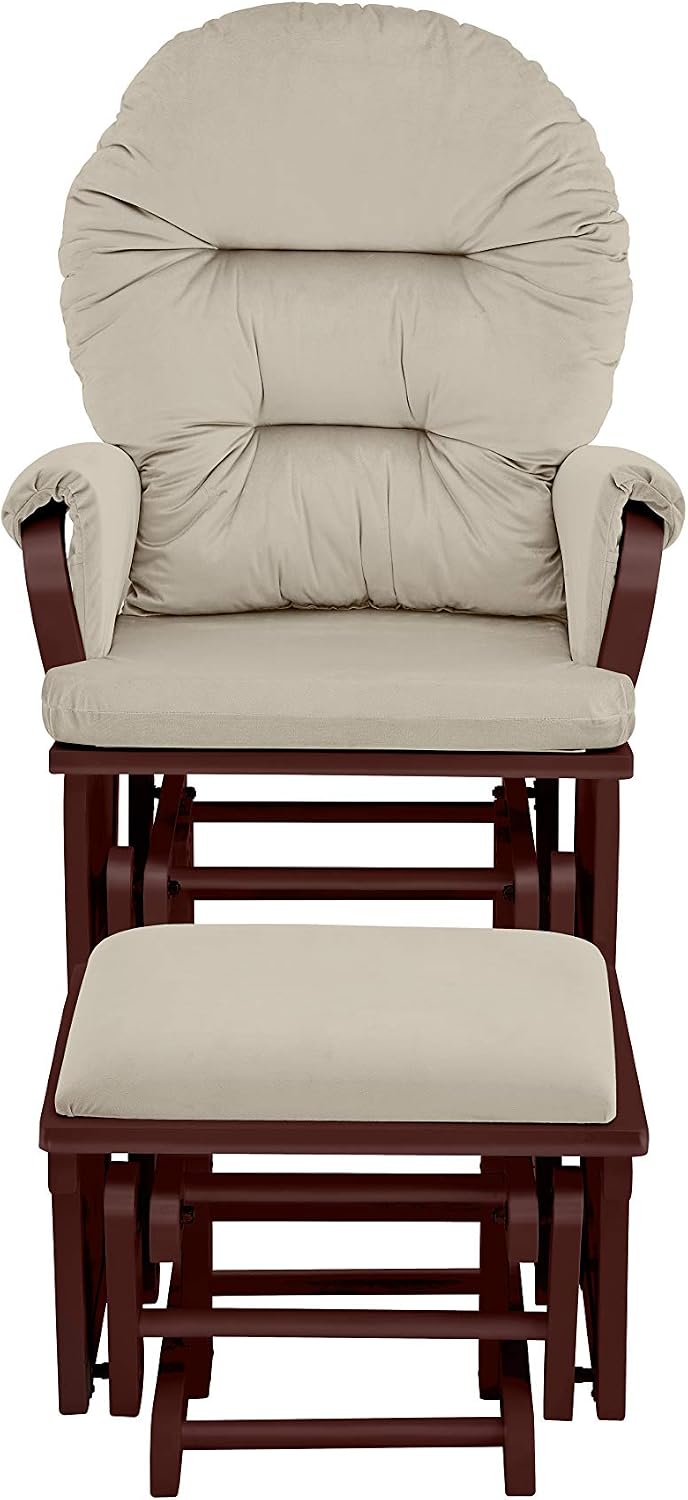 Suite Bebe Madison Nursery Rocking Chair with Ottoman, Wooden Glider for Baby Nursing, Smooth Gliding Rocker, Espresso and Beige