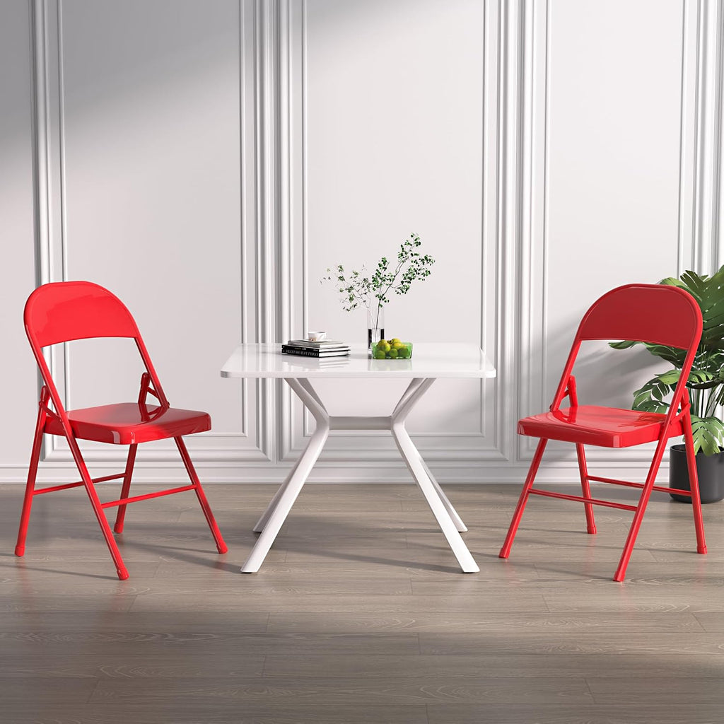 VECELO All-Steel Folding Chair Set of 4, Heavy Duty Metal Foldable Chairs, Double Hinged, Stackable Commercial Seating for Indoor Outdoor Events, Wedding, Party, Patio, Office