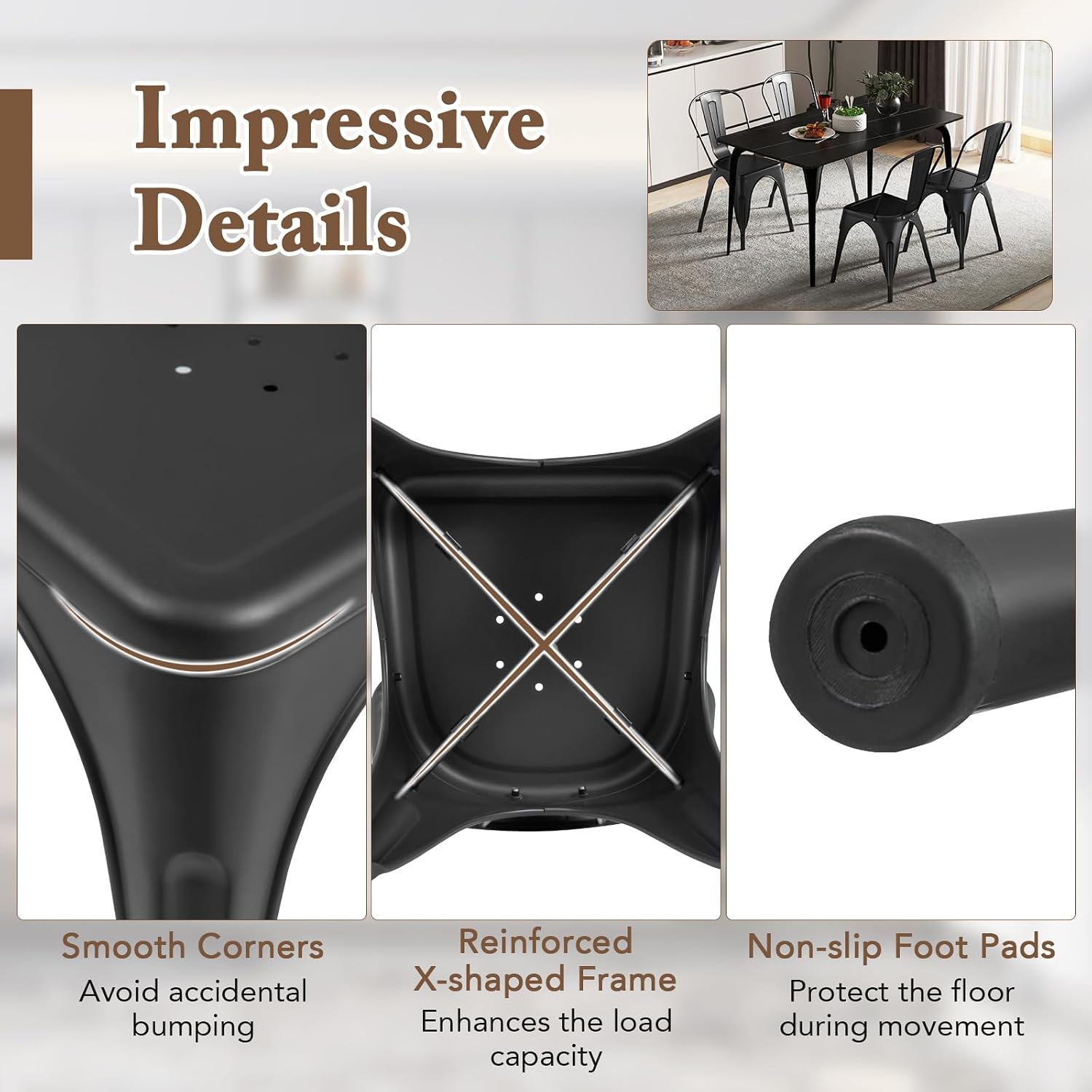 Giantex Metal Dining Chairs Set of 4, Farmhouse Kitchen Chairs with Removable Backrest, Space-Saving Stackable Bistro Cafe Side Chairs for Dining Room, Living Room, Restaurant (Black)