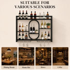 47" Upgrade Metal Wall Mounted Wine Rack, 3 Tier Bar Shelves with Glass Holder, Large Capacity Modern Liquor Shelves for Home Bar, Dining Room & Kitchen, Black