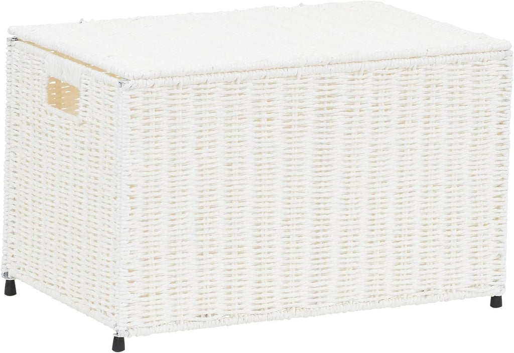 Household Essentials Arctic White Woven Paper Rope Chest with Iron Accents