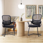 Sweetcrispy Reception Guest Chair Set of 1, Stationary Non Rolling Mesh Mid Back Computer Office Desk with Lumbar Support for Home Waiting Area Conference Room Bedroom
