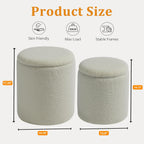 BLEXA Round Ottoman with Storage Set of 2-Upholstered Sherpa Vanity Stool for Makeup Multifunctional Ottomans Coffee Table Padded Seat Foot Rest for LivingRoom&Bedroom(Sherpa White)